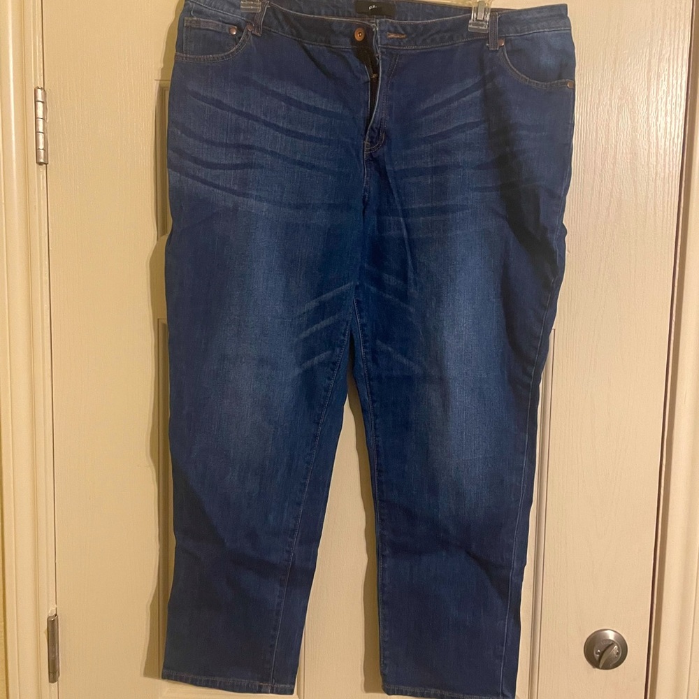 Ellos dark straight leg 5 pocket jeans with light distressing